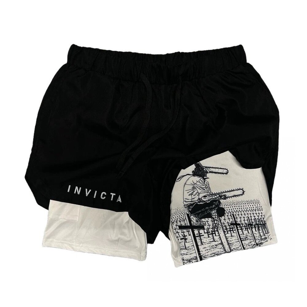 Invicta Kuru Gym Black Performance Shorts Lg Grief Chainsaw Man Large